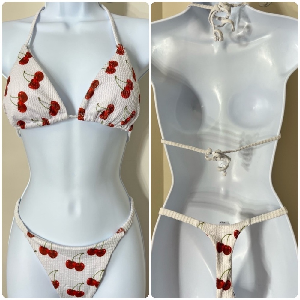 Cherry Print Halter Thong Bikini Set